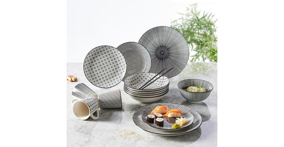 KOMBISERVICE Tokyo 30-teilig  - Schwarz/Weiß, Trend, Keramik - Novel