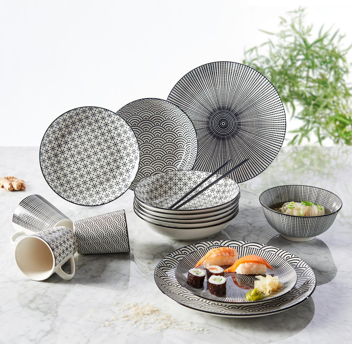 KOMBINOVANÝ SERVIS Tokyo 30-dielne  - čierna/biela, Trend, keramika - Novel