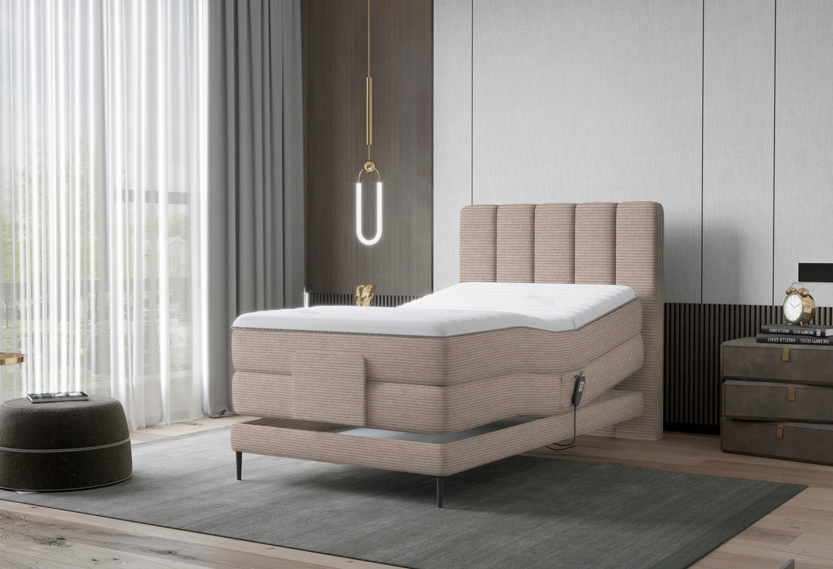 BOXSPRINGBETT 100/200 cm  in Hellbraun  - Hellbraun/Schwarz, Natur, Textil/Metall (100/200cm) - Esposa