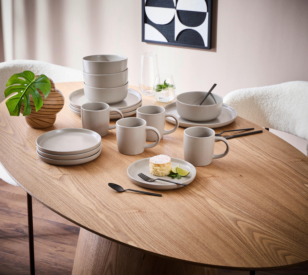 KOMBISERVICE Taupe Salerno 16-teilig 4 Personen  - Taupe, Trend, Keramik - Novel