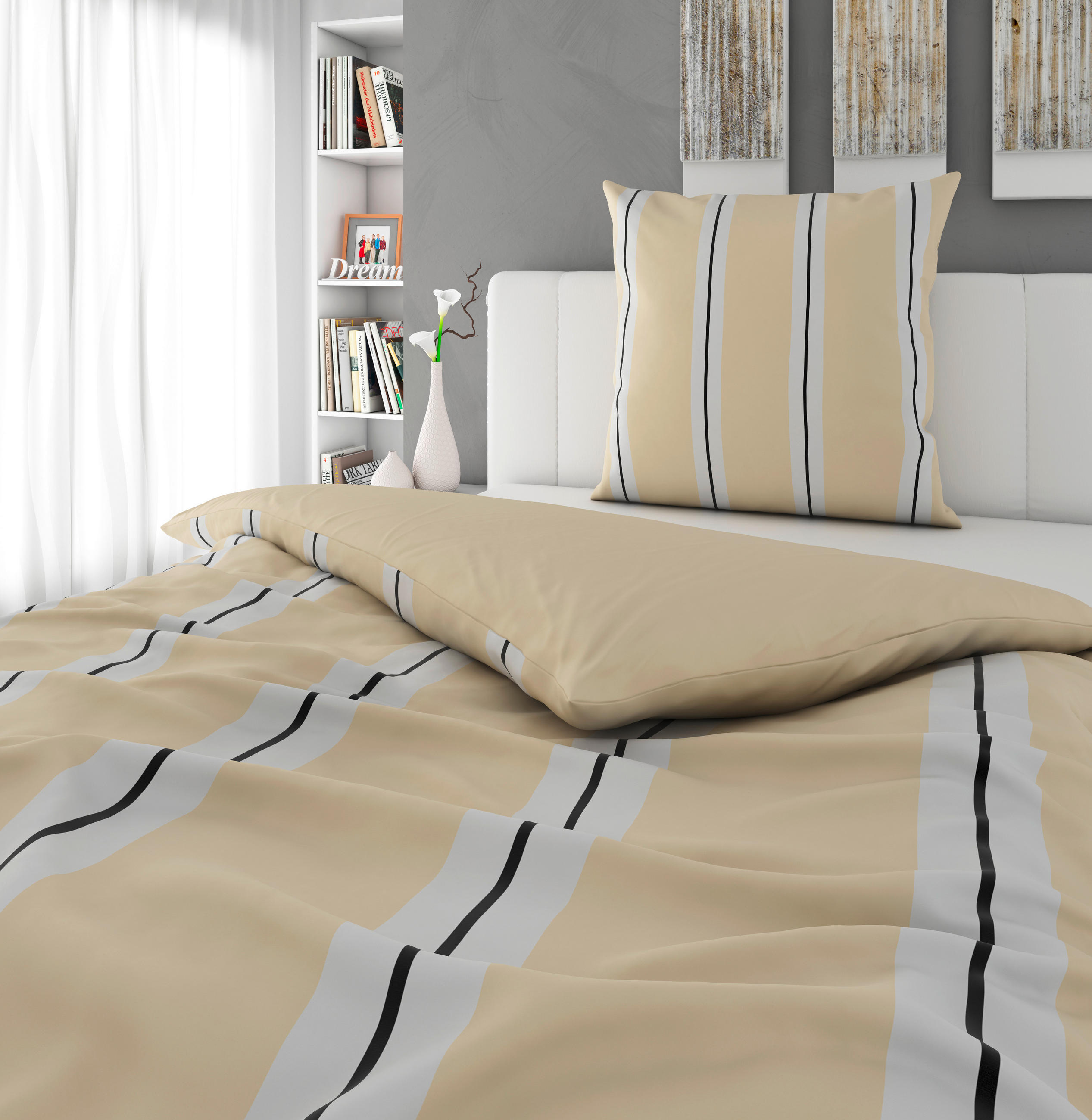 BETTWÄSCHE Stripes Renforcé  - Beige, KONVENTIONELL, Textil (135/200cm) - Novel