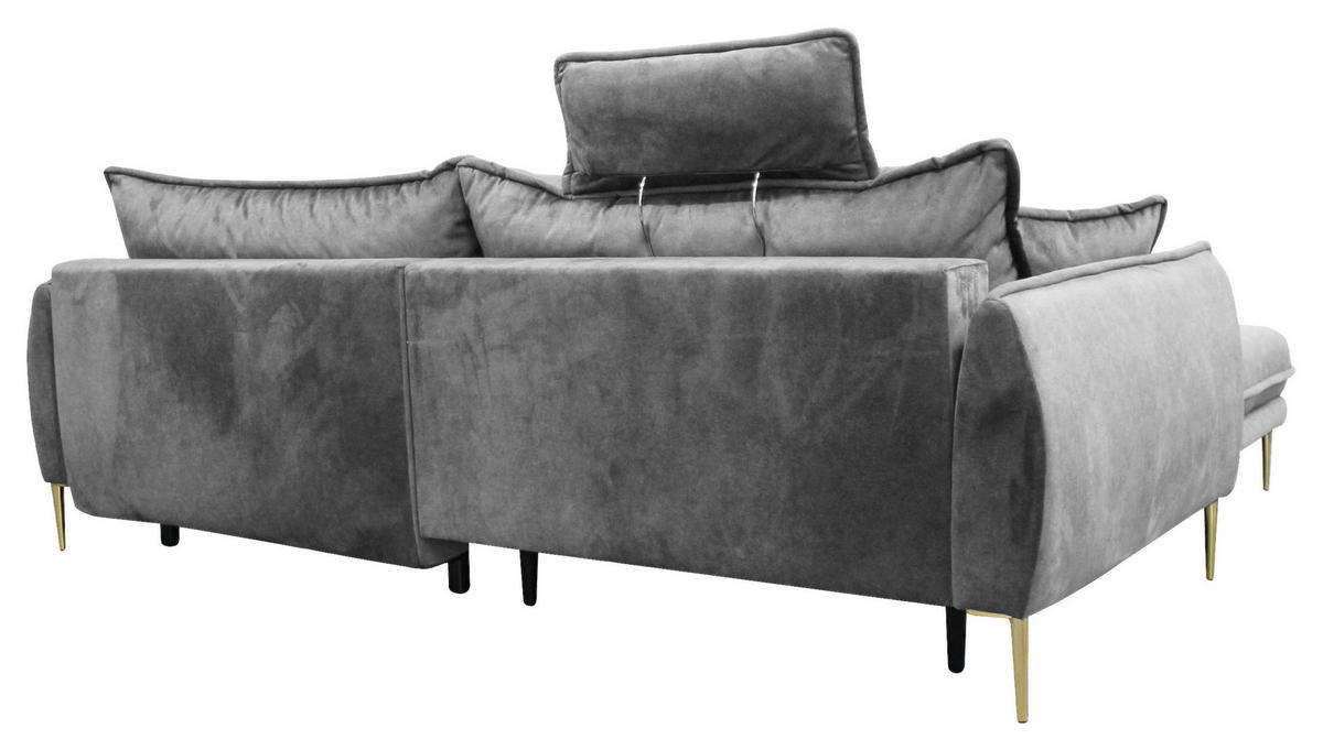 ECKSOFA Grau Velours  - Goldfarben/Grau, Design, Textil/Metall (196/264cm) - MID.YOU