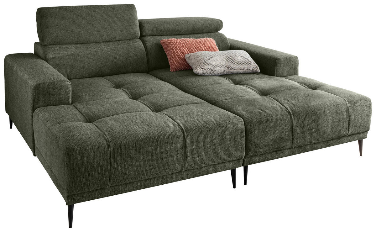 ECKSOFA in Chenille Dunkelgrün  - Dunkelgrün/Schwarz, Konventionell, Textil/Metall (200/188cm) - Livetastic