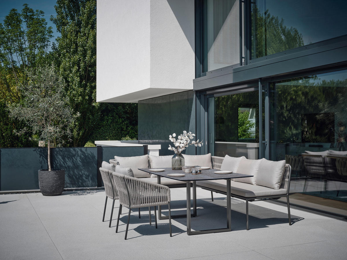 DINING-LOUNGESET Aluminium  - Anthrazit/Graubraun, Basics, Textil/Metall - Stern