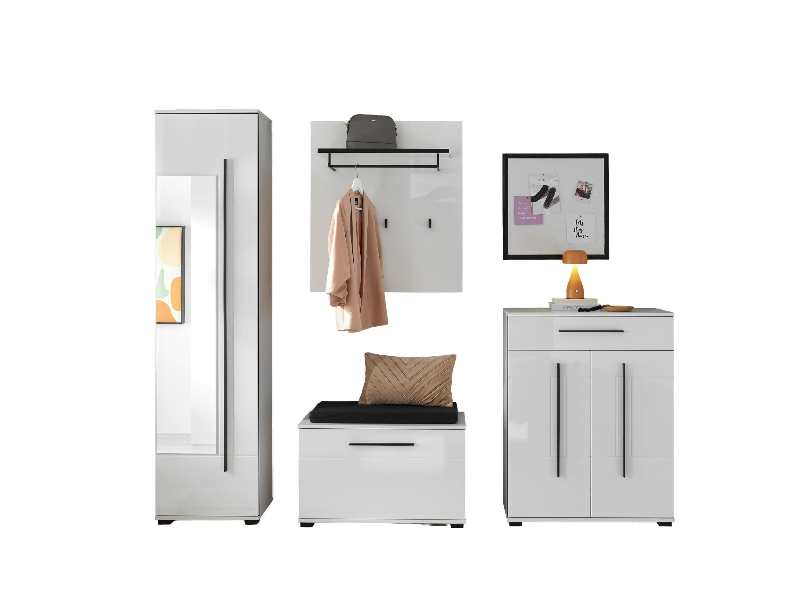 GARDEROBE 5-teilig  in 230/201/39 cm  - Weiß Hochglanz/Weiß, MODERN, Holzwerkstoff (230/201/39cm) - MID.YOU