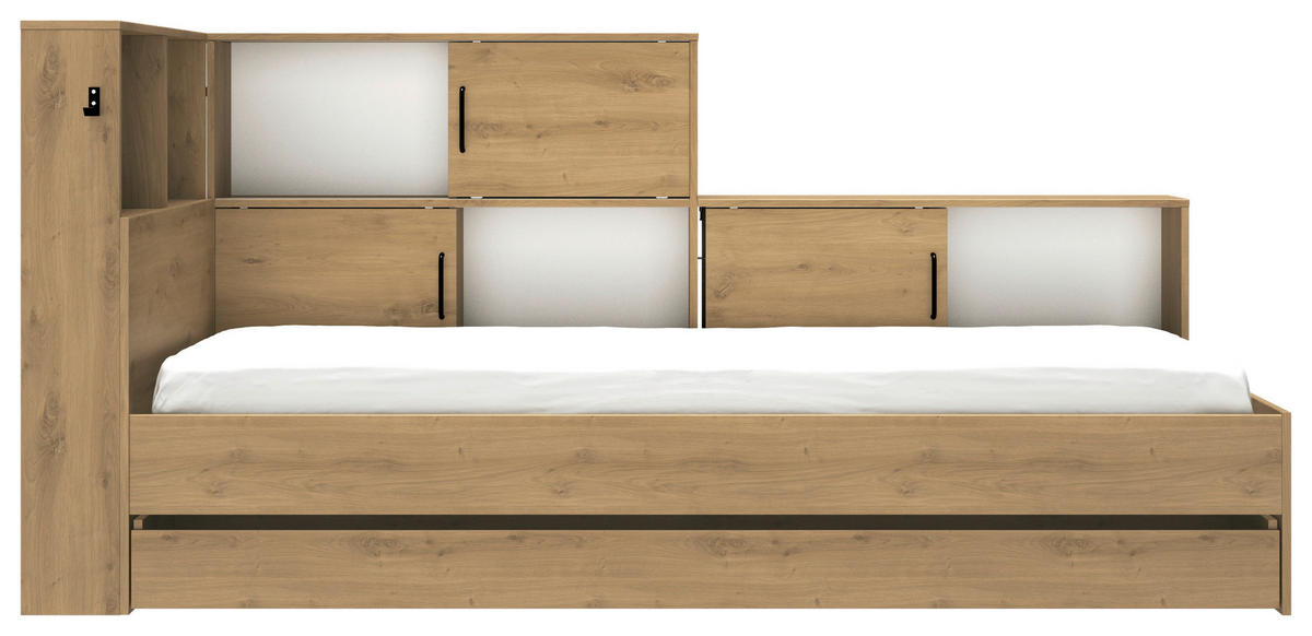 STAURAUMBETT 90/200 cm  in Weiß, Eiche Artisan  - Eiche Artisan/Weiß, MODERN, Holzwerkstoff (90/200cm) - MID.YOU