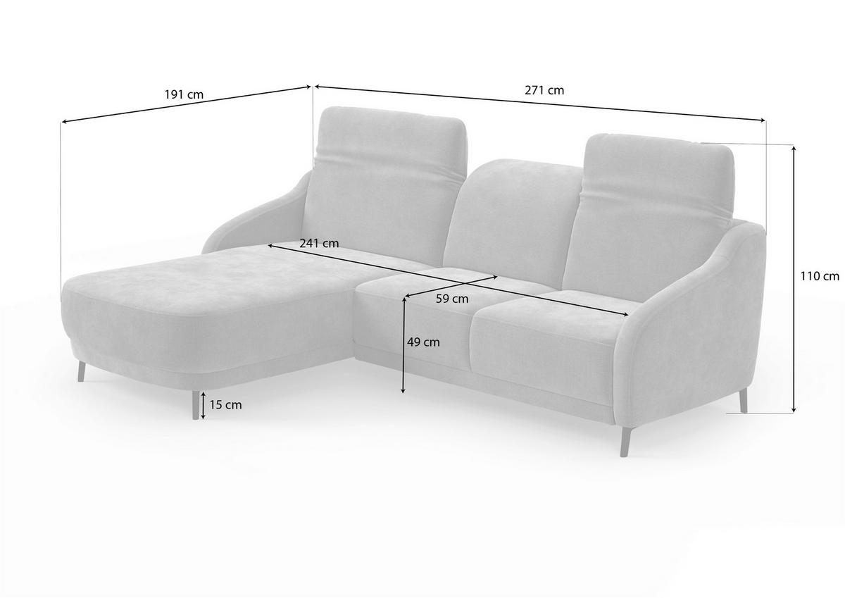 ECKSOFA BLUES V Olivgrün Samt  - Schwarz/Olivgrün, MODERN, Textil/Metall (191/271cm) - Sit & More