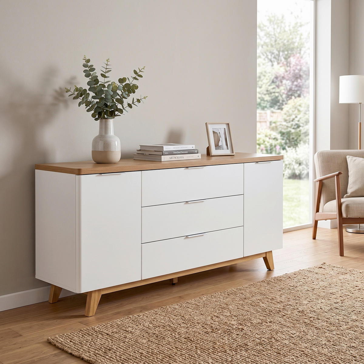 SIDEBOARD  160/77/39 cm 3 Schublade(n)  - Eichefarben/Alufarben, KONVENTIONELL, Holzwerkstoff/Metall (160/77/39cm) - Livetastic
