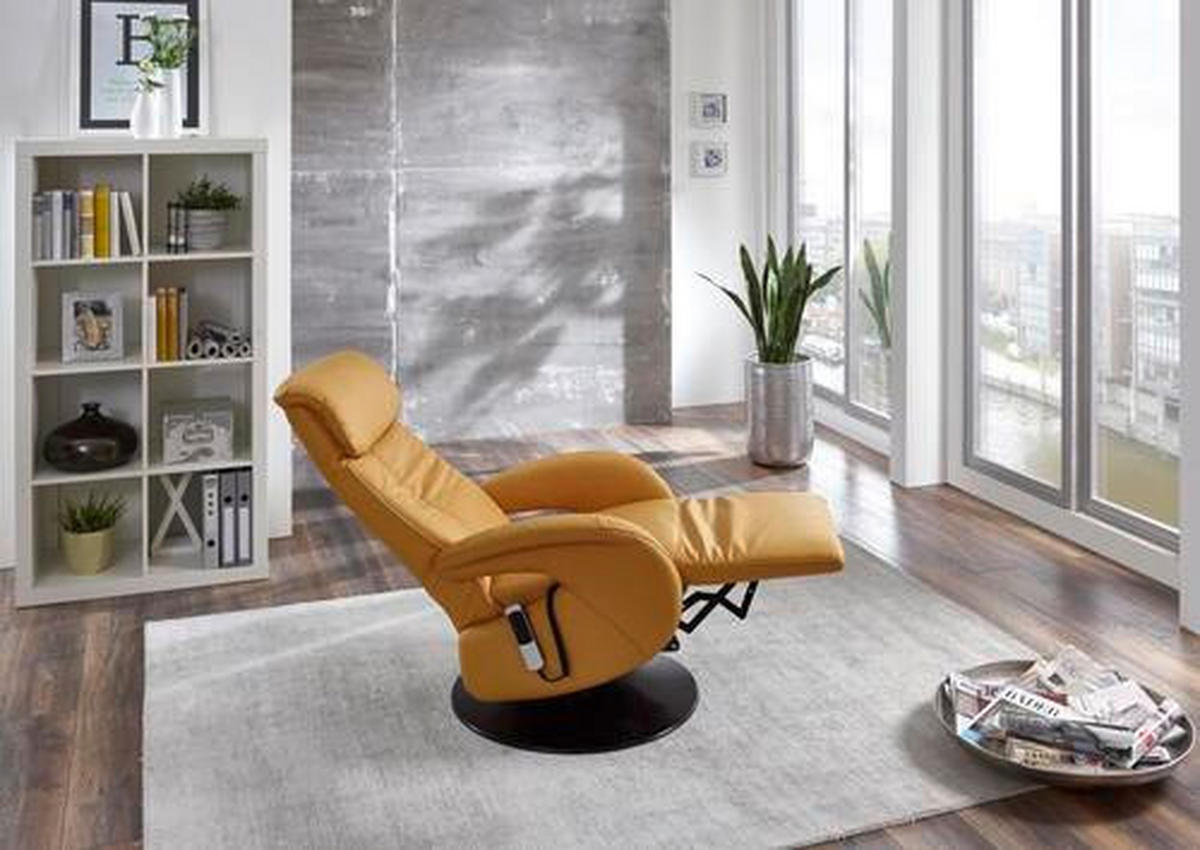 RELAXSESSEL Echtleder Relaxfunktion    - Chromfarben/Currygelb, Design, Leder/Metall (70/112/80cm) - Cantus