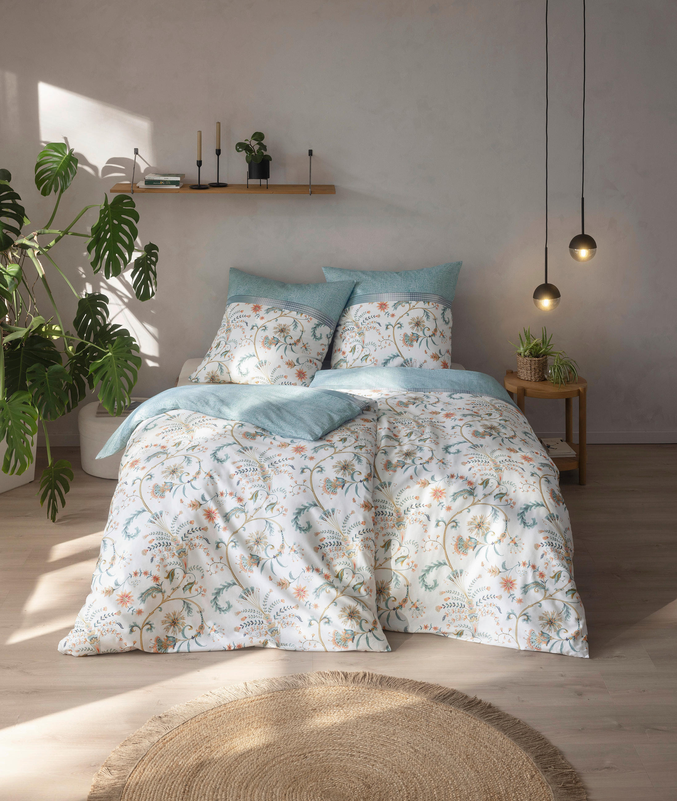 BETTWÄSCHE Natürlich Estella Makosatin 135/200 cm  - Azurblau, Design, Textil (135/200cm) - Estella