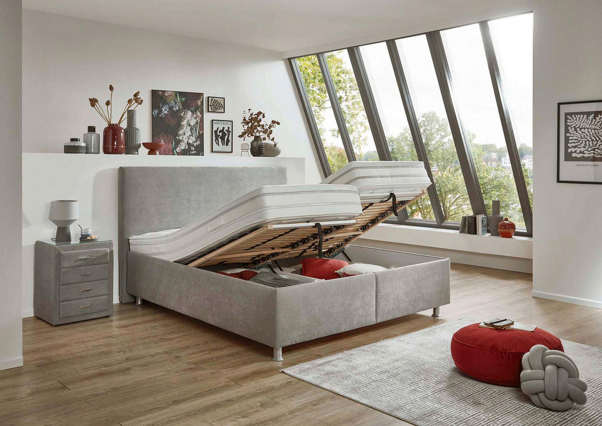POLSTERBETT Matratze, gepolstertes Kopfteil, Lattenrost, Bettkasten Beige 160/200 cm  - Beige/Alufarben, MODERN, Holz/Holzwerkstoff (160/200cm) - Beldomo - Sleep