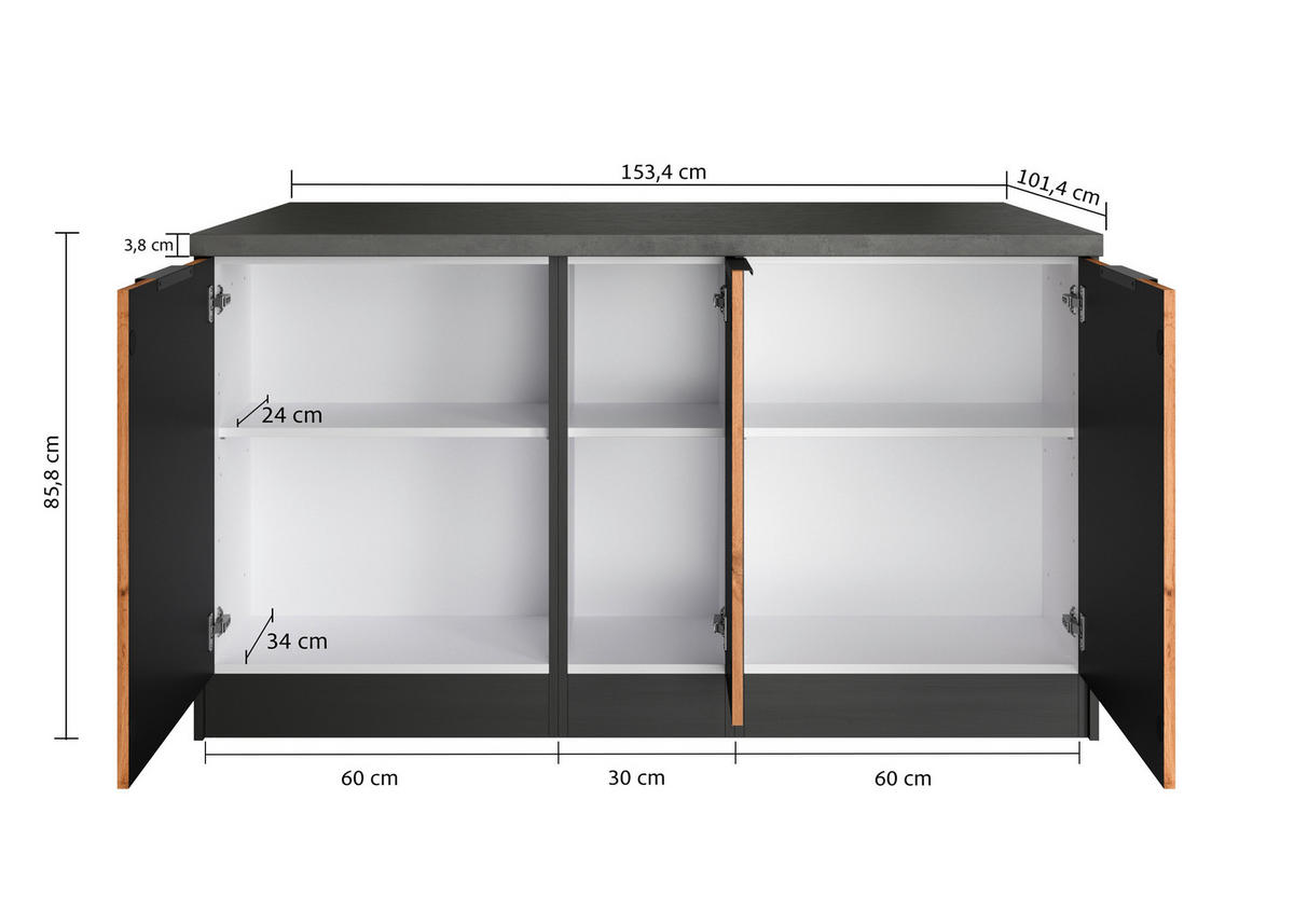 KÜCHENINSEL 153/86/101 cm  in Graphitfarben, Eiche Wotan  - Schieferfarben/Eiche Wotan, Basics, Holzwerkstoff/Metall (153/86/101cm) - Held