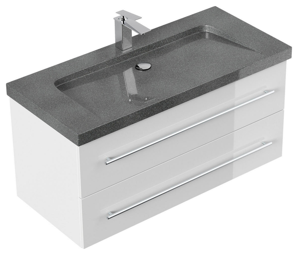 WASCHTISCHKOMBI 100 cm  - Weiß Hochglanz, Basics, Holzwerkstoff/Stein (100cm) - MID.YOU