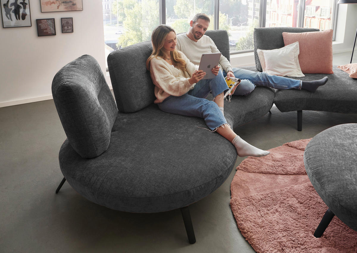 BIGSOFA Flachgewebe Anthrazit  - Anthrazit/Schwarz, Design, Textil/Metall (456/93/138cm) - Moderano