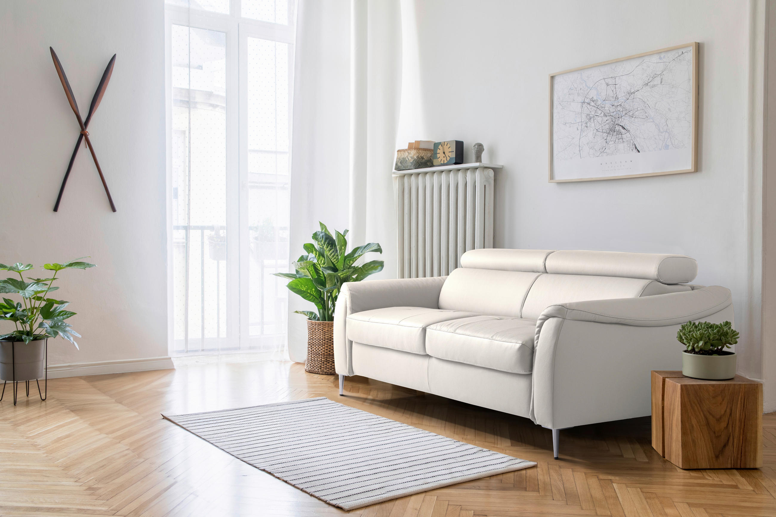 SCHLAFSOFA Grau Echtleder Lederlook  - Grau, Design, Leder/Textil (203/77-98/103cm) - MID.YOU