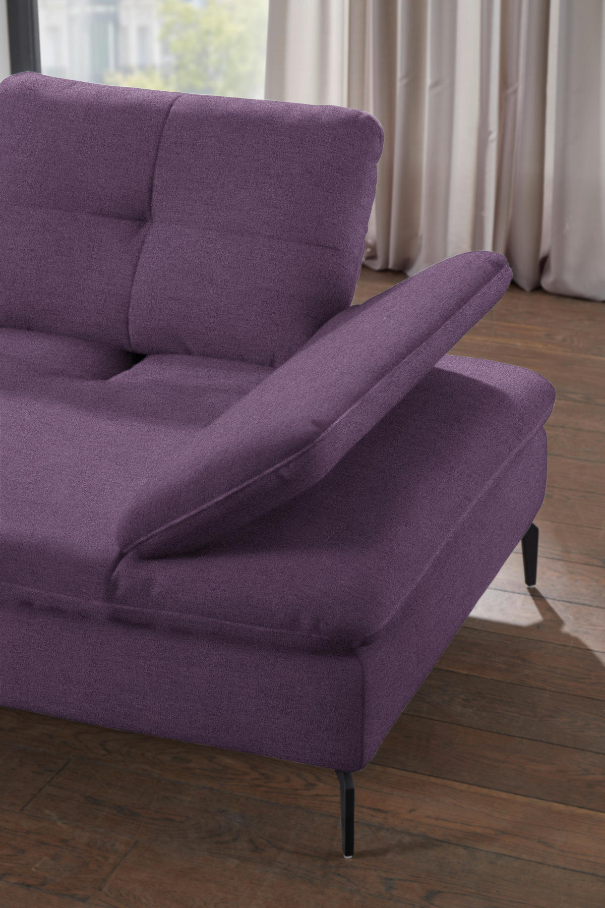 ECKSOFA in Flachgewebe Lila  - Lila/Schwarz, Design, Textil/Metall (157/344cm) - Chilliano