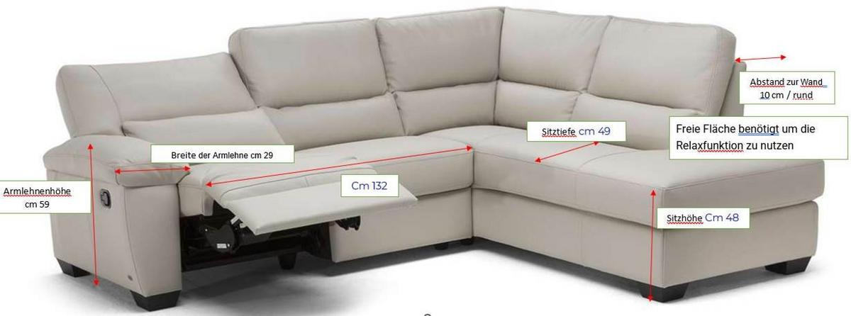 ECKSOFA Greige Kombination Echtleder/Lederlook Relaxfunktion  - Greige, KONVENTIONELL, Leder/Kunststoff (248/201cm) - Livetastic