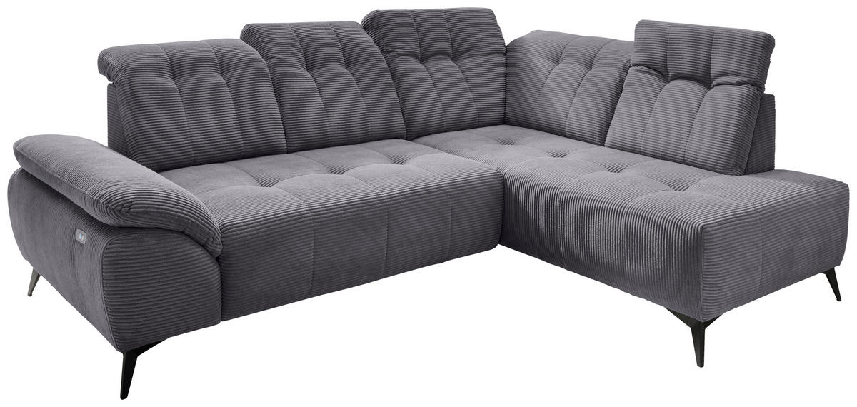ECKSOFA in Cord Grau  - Schwarz/Grau, Modern, Textil/Metall (272/200cm) - Livetastic