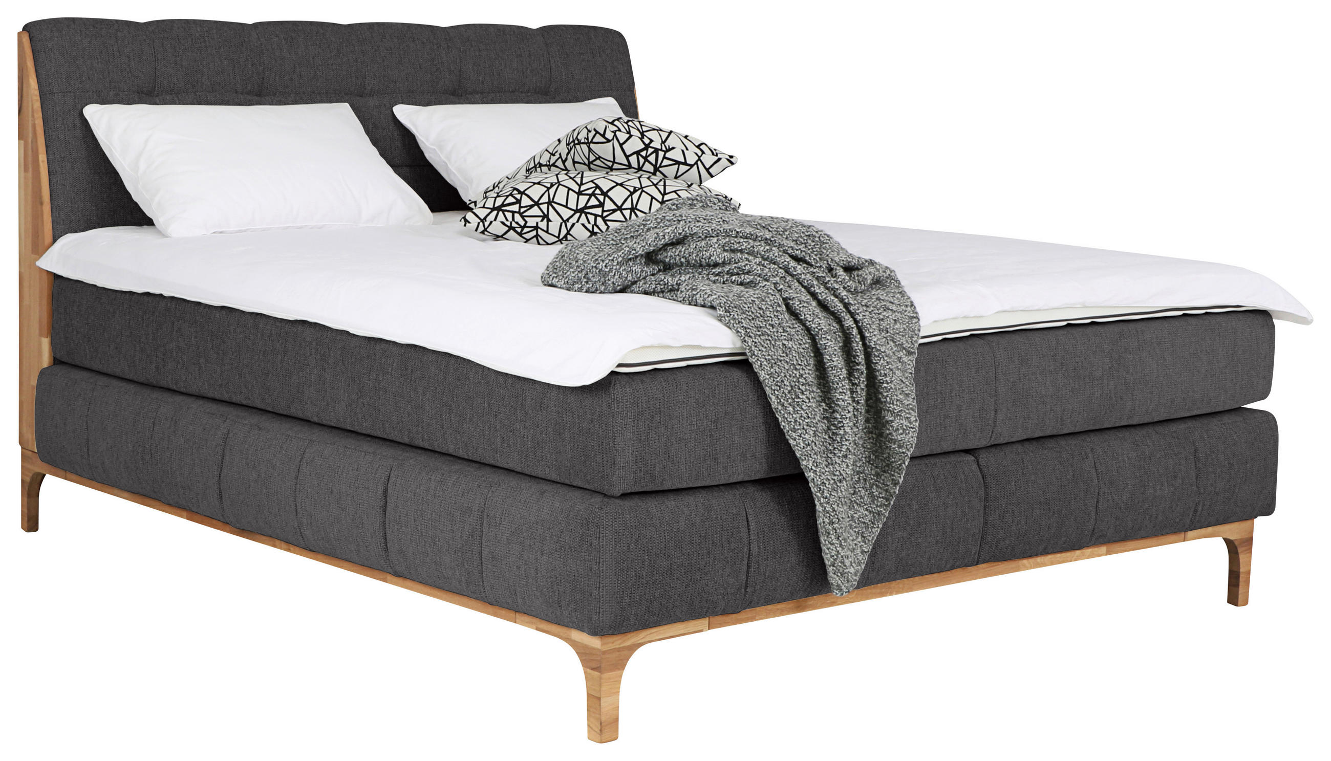 BOXSPRING-ÁGY 180/200 cm  sötétszürke  - tölgyfa/sötétszürke, Modern, faalapú anyag/textil (180/200cm) - MID.YOU