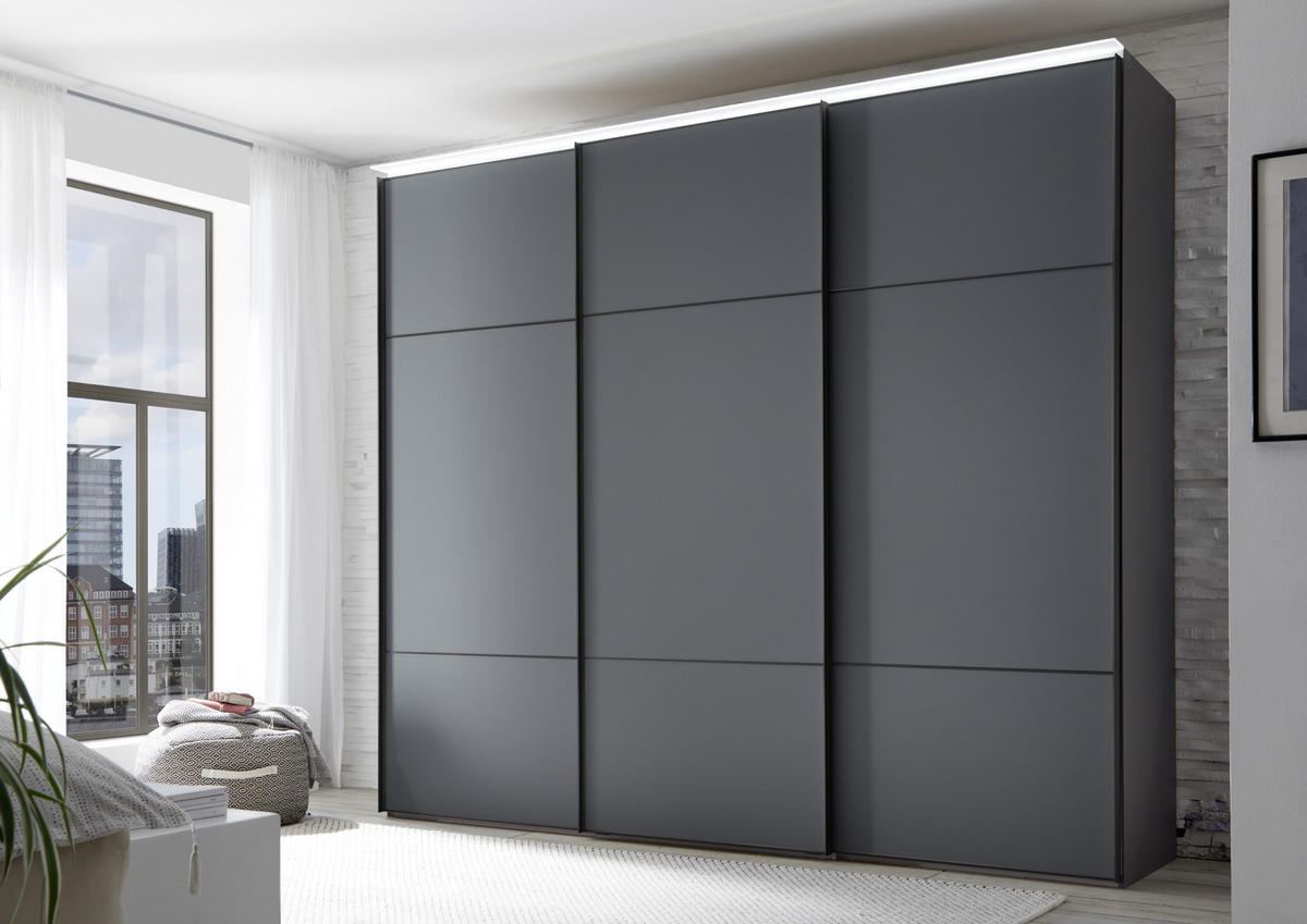 SCHWEBETÜRENSCHRANK in Grau  - Schwarz/Grau, Design, Glas/Holzwerkstoff (280/222/68cm) - Moderano