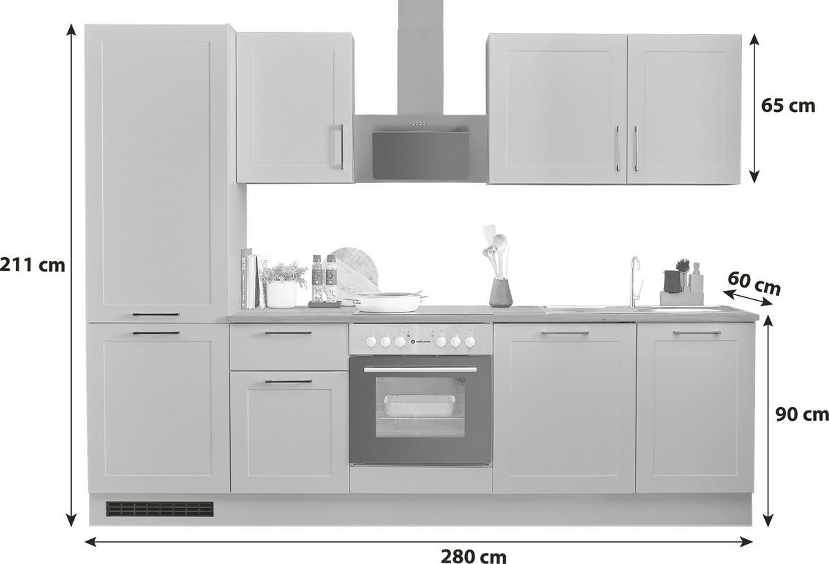 KÜCHENBLOCK 280 cm   in Grün, Eiche Artisan  - Schwarz/Eiche Artisan, Design, Holzwerkstoff/Metall (280cm) - P & B