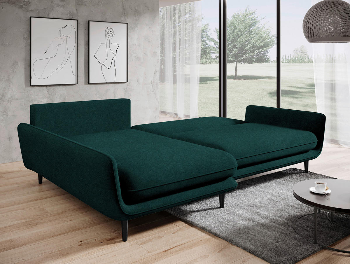 ECKSOFA in Velours Dunkelgrün  - Dunkelgrün/Schwarz, Design, Holz/Textil (167/260cm) - Welnova