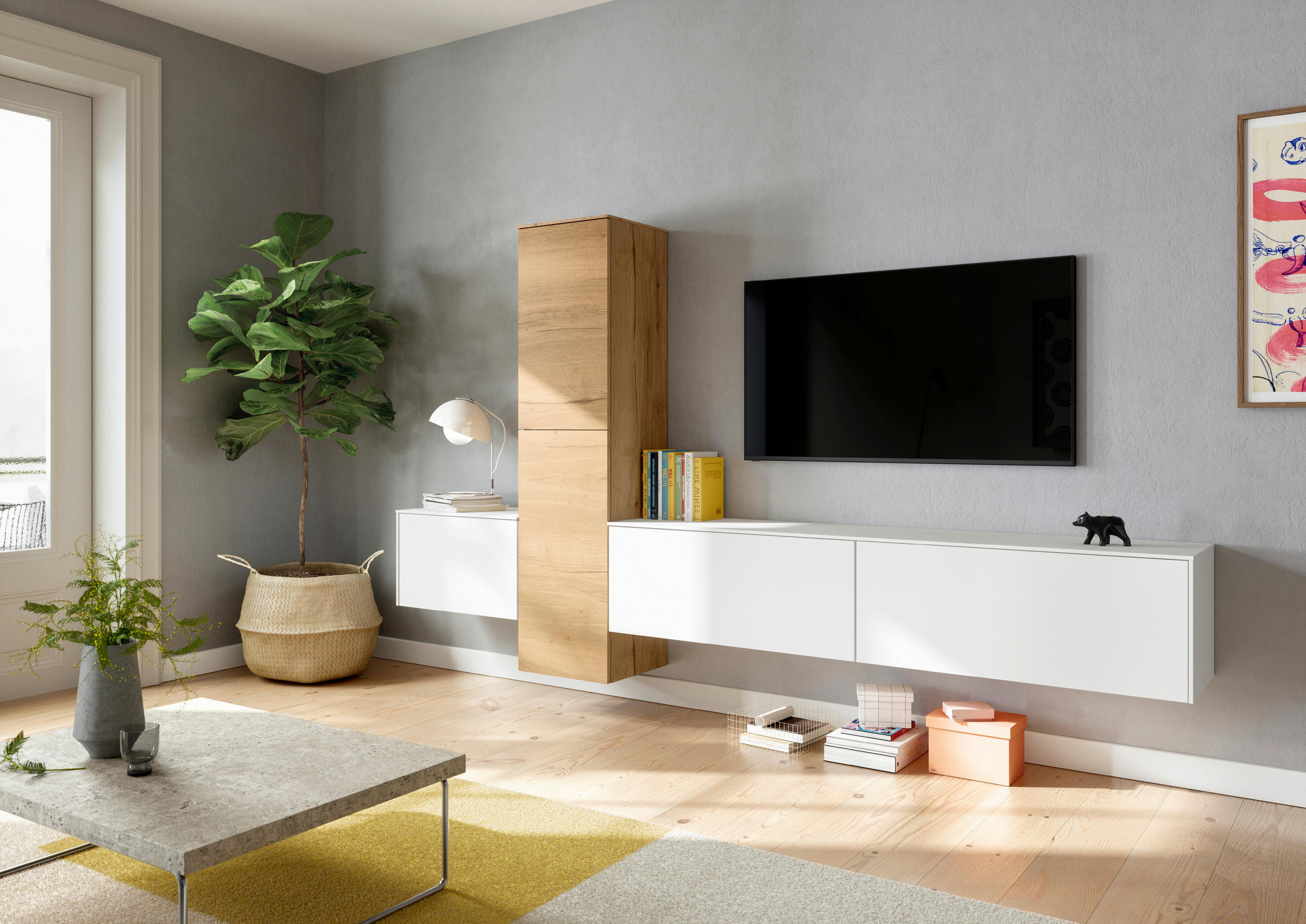 WOHNWAND  in Weiß, Eichefarben  282/160/37 cm  - Eichefarben/Weiß, Design, Holzwerkstoff (282/160/37cm) - Celina Home