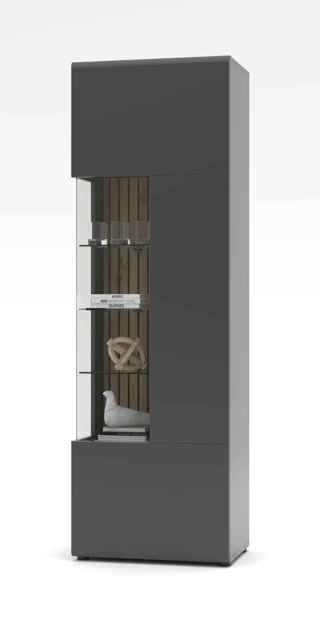 VITRINE in Graphitfarben, Eiche Artisan - Schwarz/Graphitfarben, Design, Glas/Holzwerkstoff (65/201/40cm) - MID.YOU