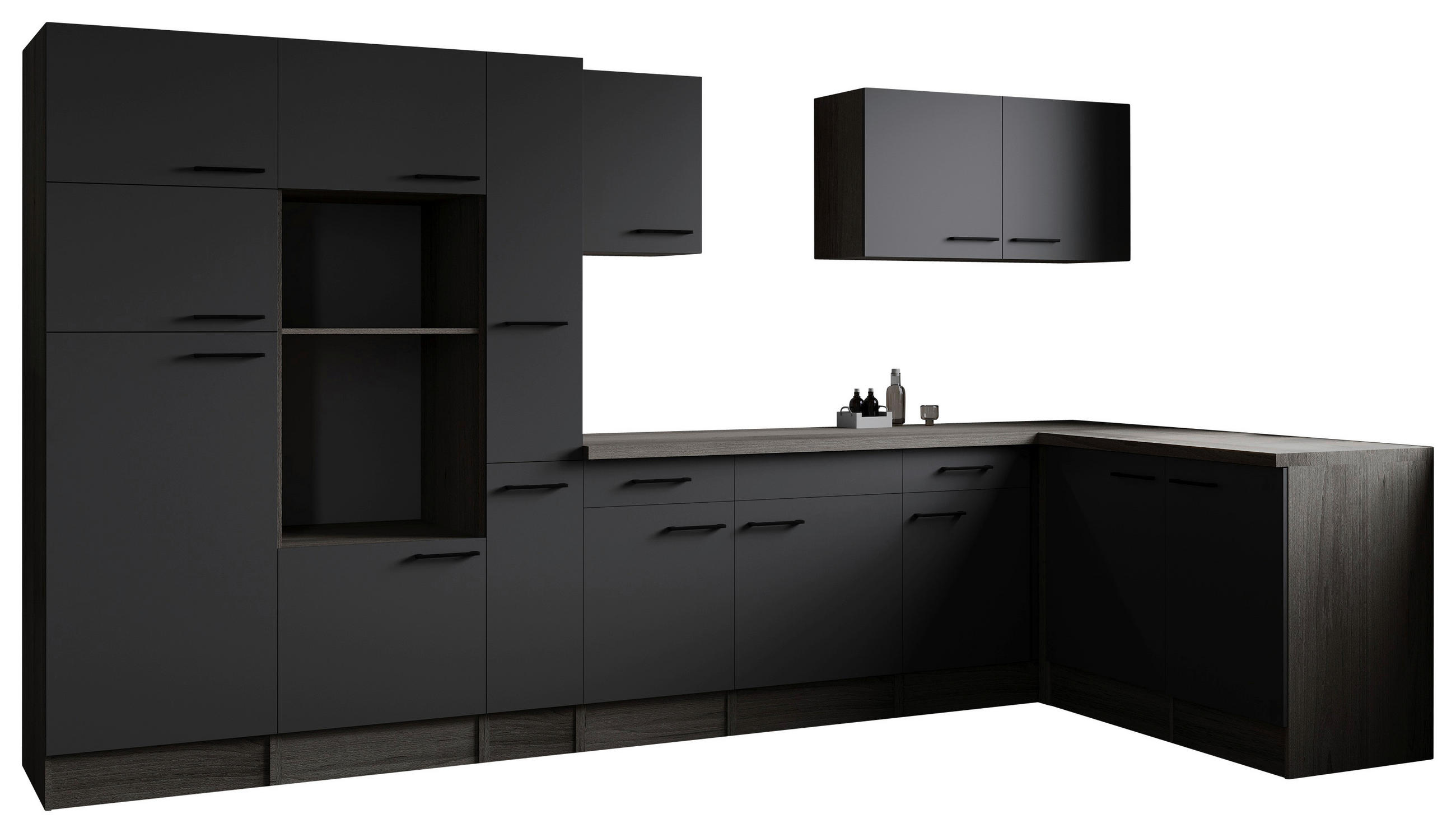 ECKKÜCHE 370/172 cm  in Grau, Eichefarben  - Eichefarben/Schwarz, Design, Holzwerkstoff/Metall (370/172cm) - Respekta