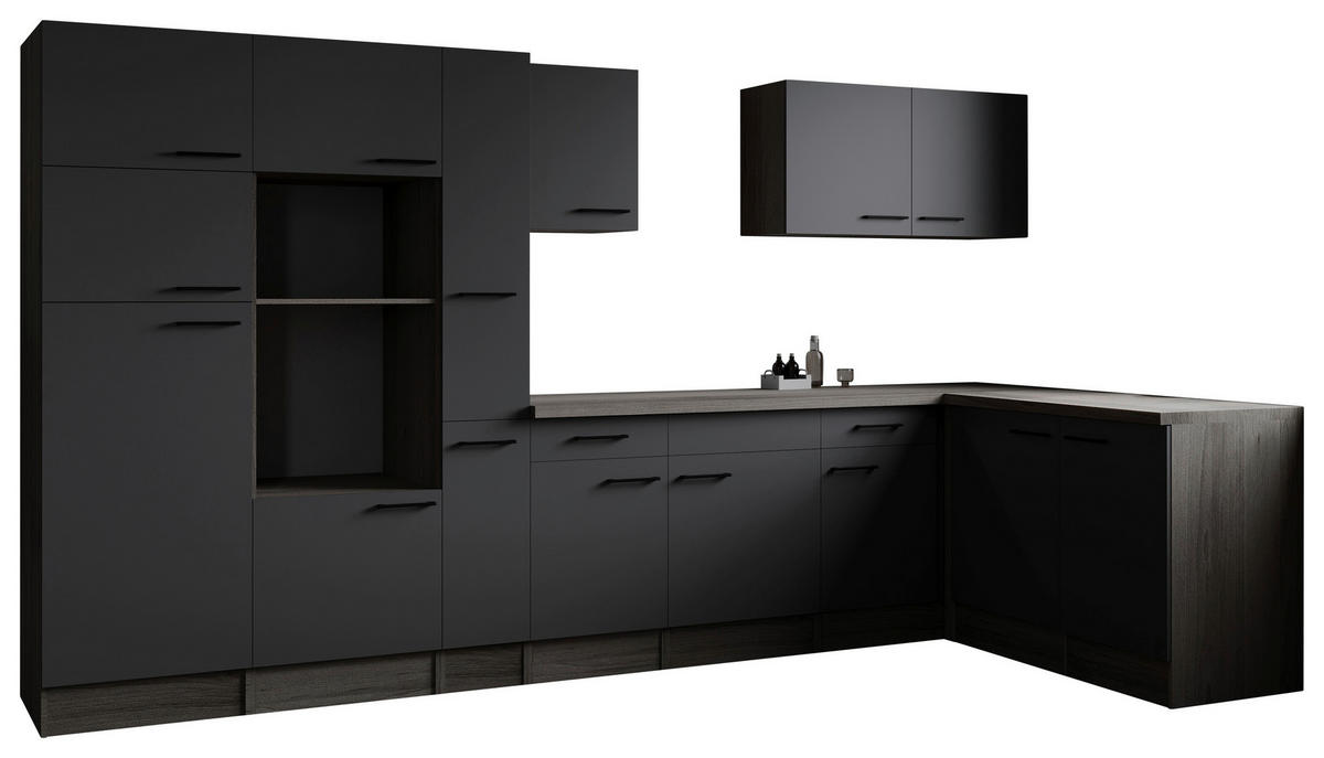 ECKKÜCHE 370/172 cm  in Grau, Eichefarben  - Eichefarben/Schwarz, Design, Holzwerkstoff/Metall (370/172cm) - Respekta