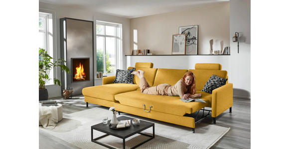 ECKSOFA  in Chenille, Flachgewebe Currygelb  175/316 cm  - Currygelb/Schwarz, Design, Textil/Metall (175/316cm) - Dieter Knoll