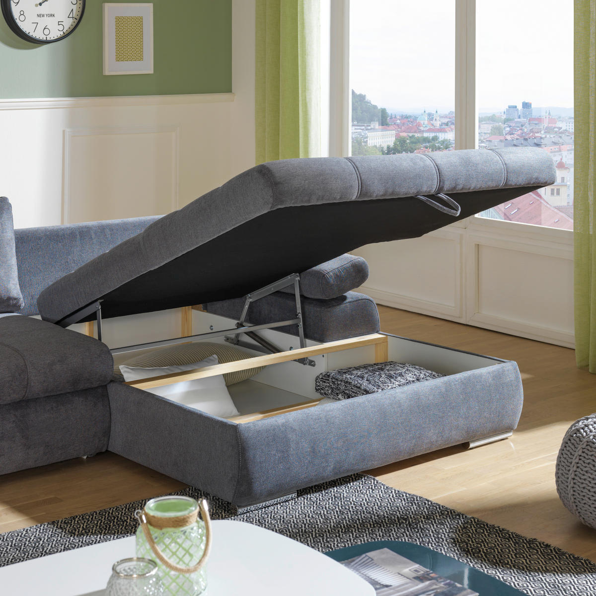 ECKSOFA Grau Flachgewebe  - Chromfarben/Weiß, Design, Kunststoff/Textil (294/173cm) - Carryhome