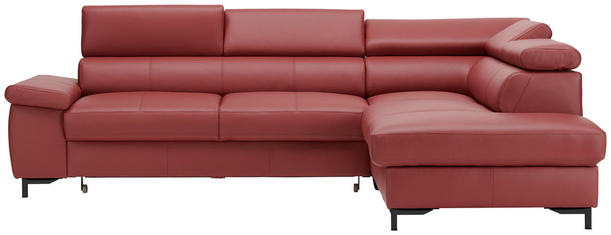 ECKSOFA in Echtleder Bordeaux  - Bordeaux/Schwarz, Design, Leder/Metall (268/213cm) - Stylife