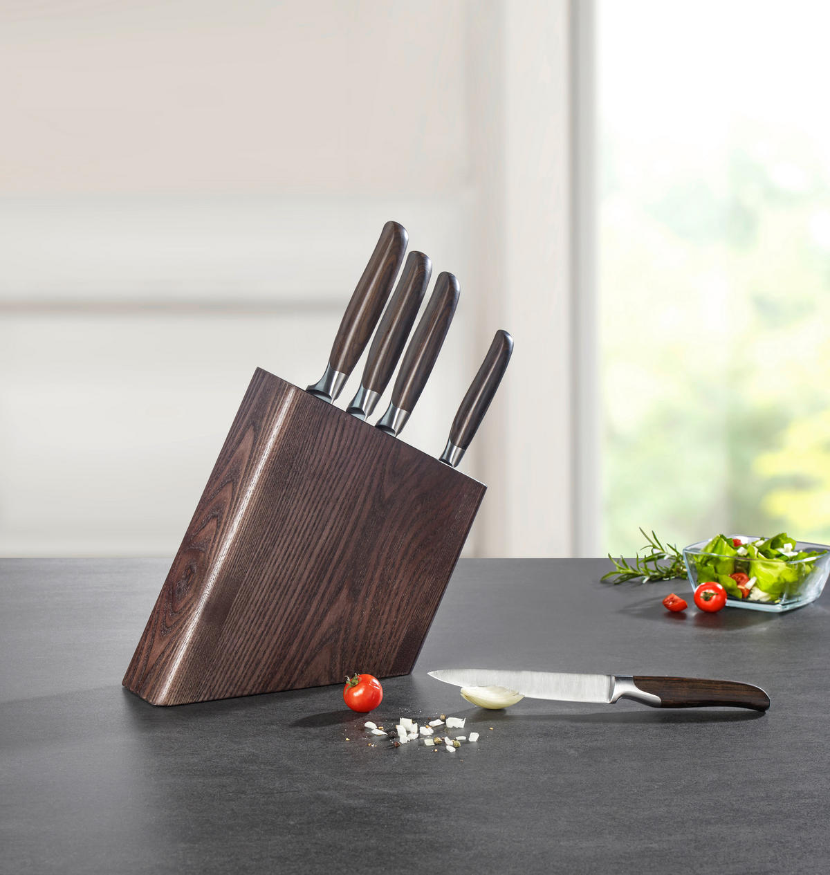 MESSERBLOCK 6-teilig  - Edelstahlfarben/Eschefarben, Basics, Holz/Metall - Homeware Profession.