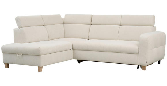 ECKSOFA inkl. Funktionen Weiß Samt - Weiß, Natur, Holz/Textil (206/261cm) - Venda