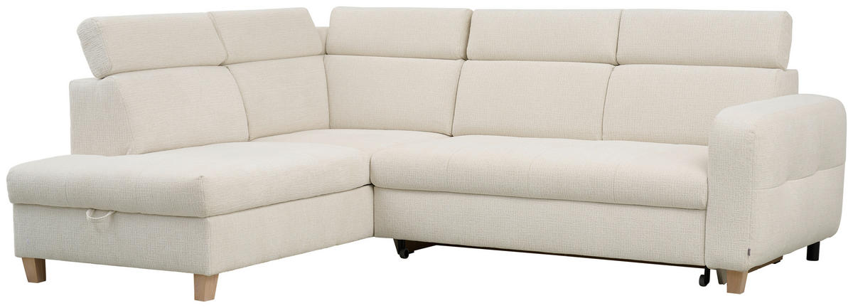 ECKSOFA in Samt Weiß  - Weiß, Natur, Holz/Textil (206/261cm) - Venda