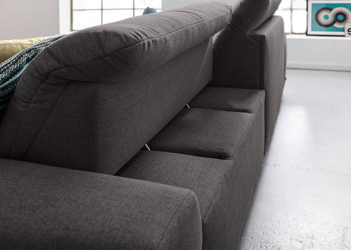 ECKSOFA Dunkelgrau Flachgewebe  - Chromfarben/Dunkelgrau, Design, Textil/Metall (198/276cm) - SetOne by Musterring