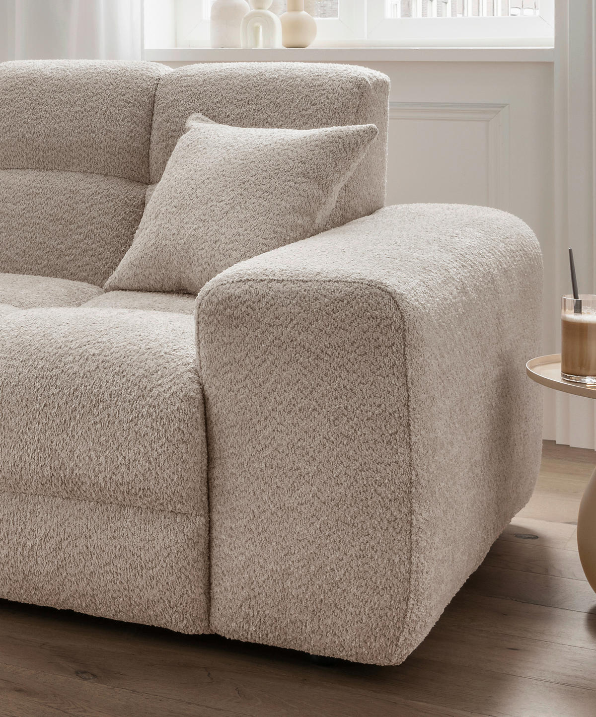 ECKSOFA in Bouclé Beige  - Beige/Schwarz, Modern, Kunststoff/Textil (152/301cm) - Livetastic