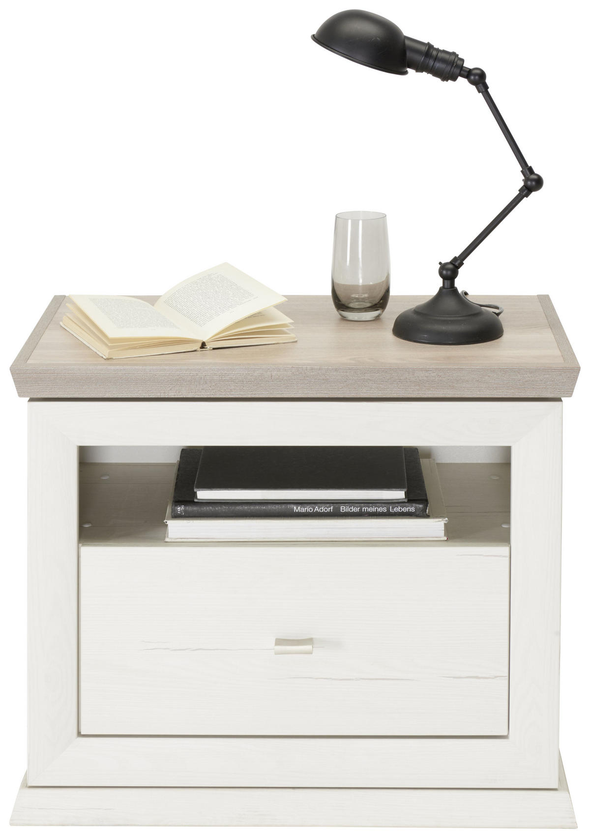 NOČNÍ STOLEK, šedá, bílá, 63/55/38 cm - šedá/bílá, Lifestyle, kov/kompozitní dřevo (63/55/38cm) - Hom`in