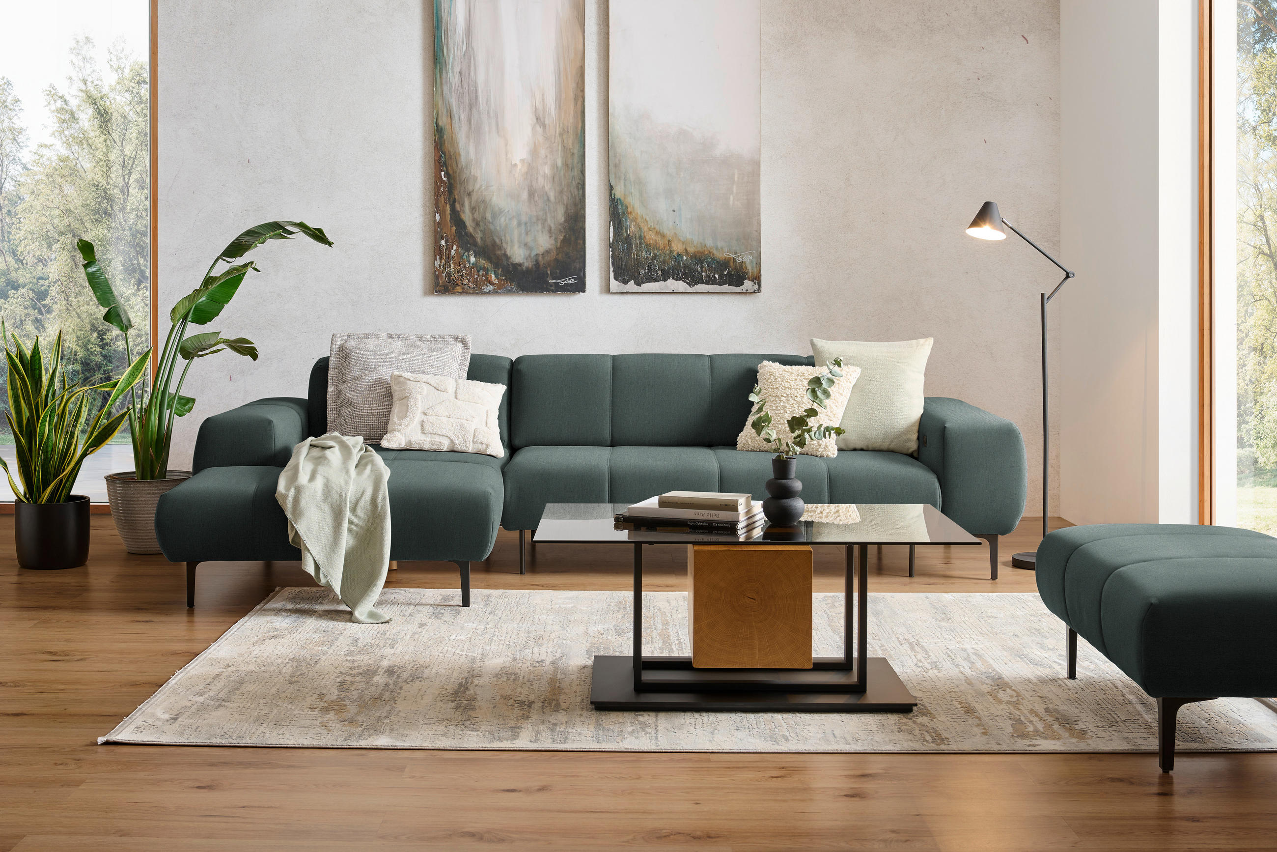 ECKSOFA in Chenille Waldgrün  - Waldgrün/Schwarz, Design, Textil/Metall (167/311cm) - Xora