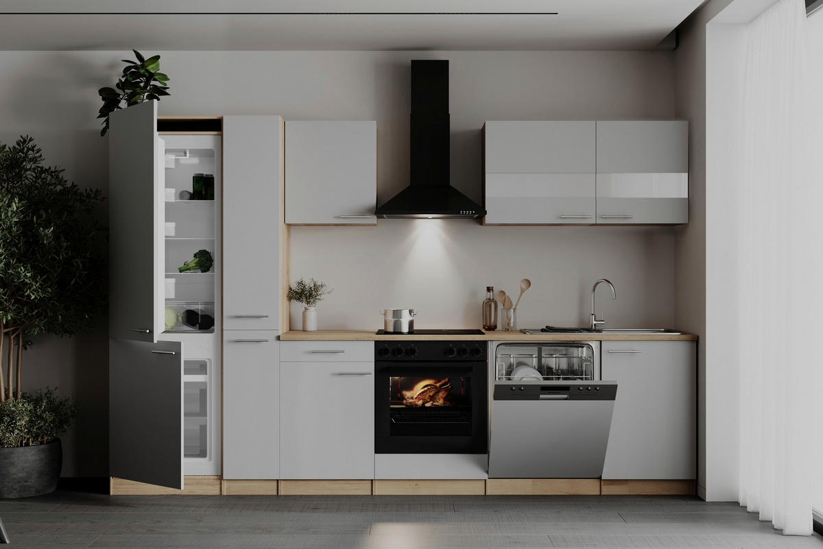 KÜCHENBLOCK 310 cm   in Weiß  - Edelstahlfarben/Eichefarben, Basics, Holzwerkstoff/Metall (310cm) - Respekta