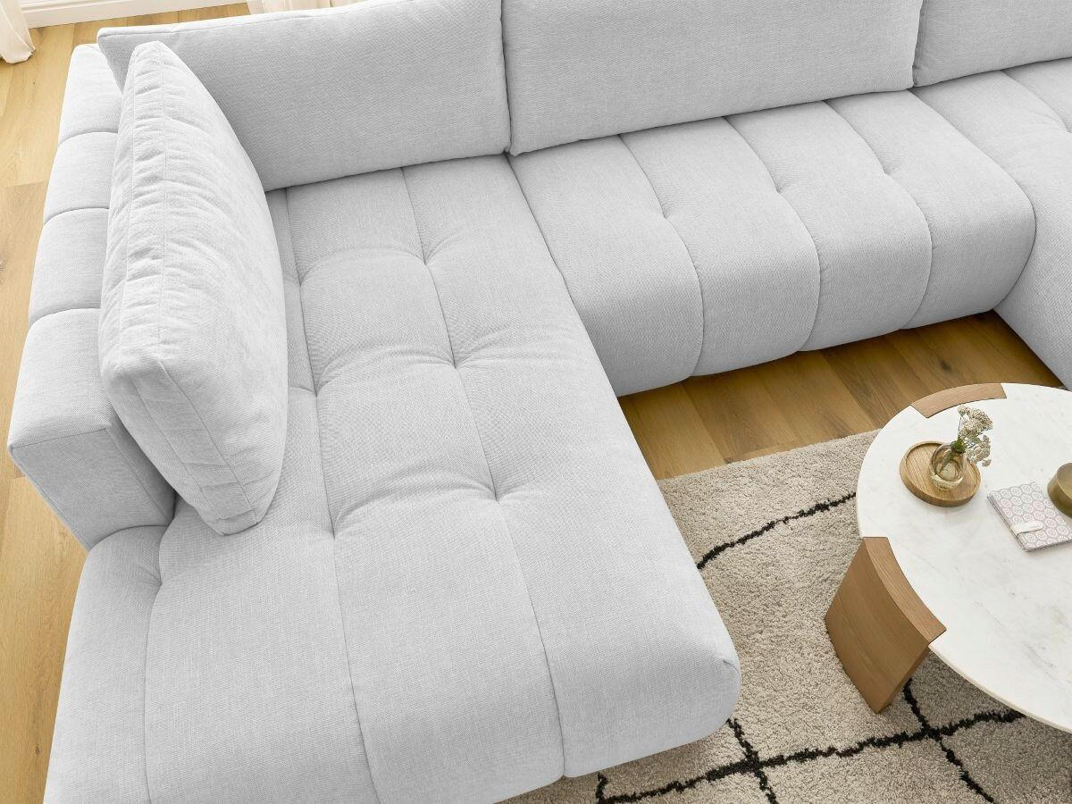 WOHNLANDSCHAFT  FUJI  Hellgrau Leinenoptik  - Hellgrau/Schwarz, MODERN, Kunststoff/Textil (204/377/160cm)