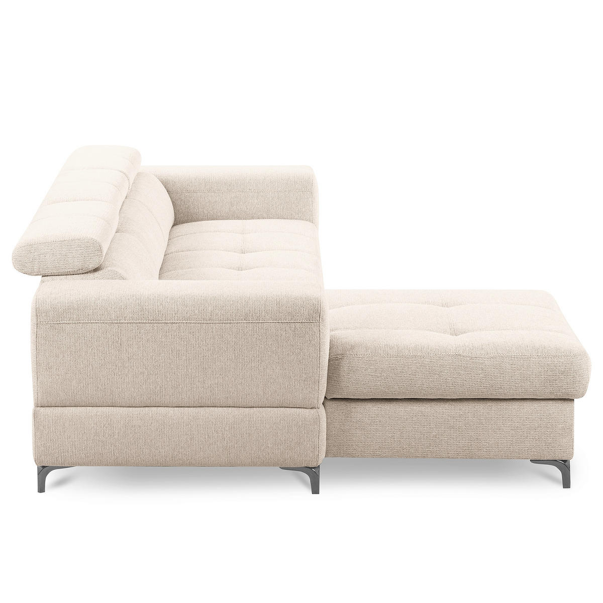 ECKSOFA TORINO Beige Chenille Bettkasten, Kopfteilverstellung  - Beige/Schwarzchrom, Design, Textil/Metall (173/247cm) - Livetastic