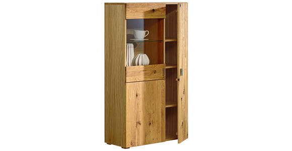 VITRINE in furniert, massiv Kerneiche Eichefarben - Eichefarben/Bronzefarben, Design, Glas/Holz (85/148,9/38cm) - Hom`in