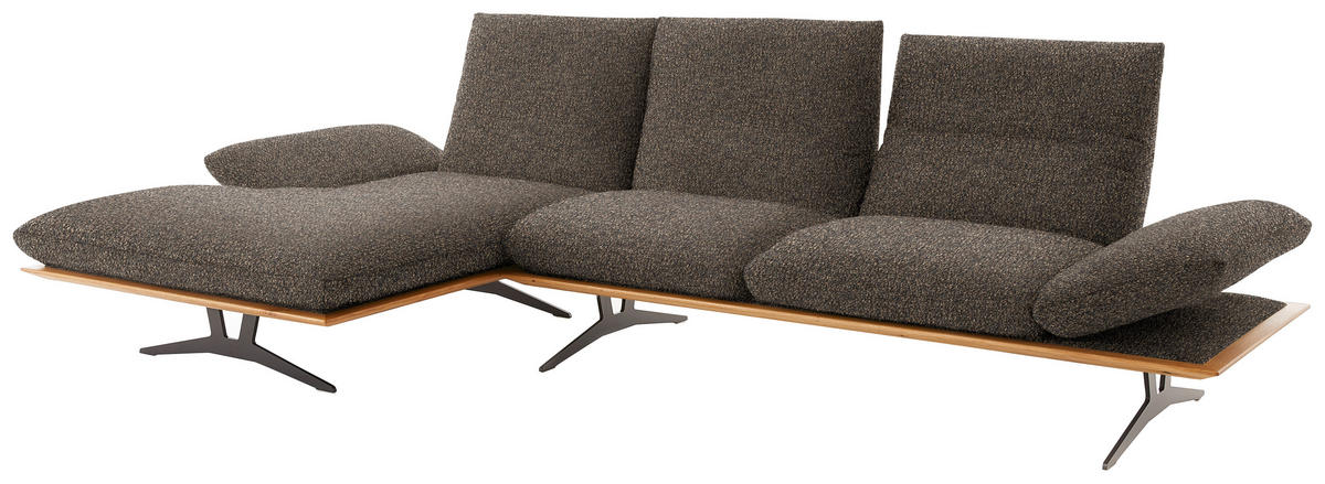 ECKSOFA in Flachgewebe Dunkelbraun  - Dunkelbraun/Schwarz, Design, Holz/Textil (159/314cm) - Dieter Knoll