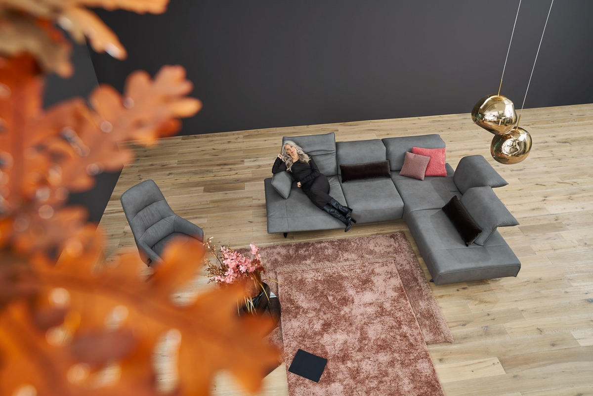 SEDEŽNA GARNITURA, pravo usnje siva  - barve nerjavečega jekla/siva, Design, kovina/usnje (183/230cm) - Himolla