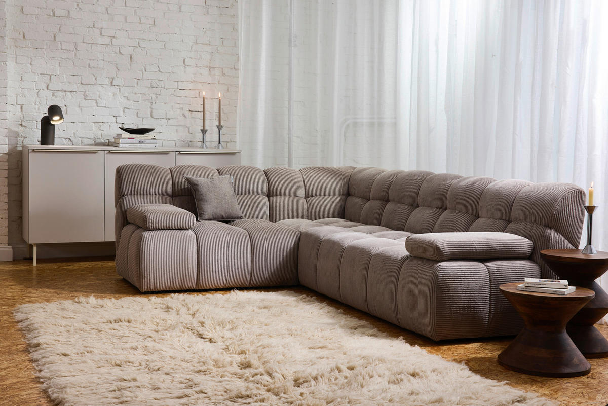 ECKSOFA Braun Cord Rücken echt  - Schwarz/Braun, KONVENTIONELL, Kunststoff/Textil (195/265cm) - Tom Tailor