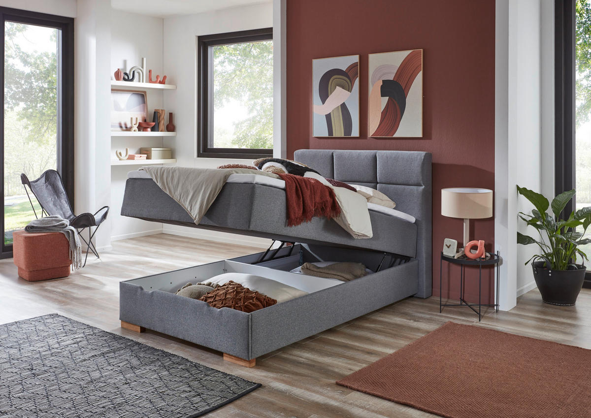 BOXSPRINGOVÁ POSTEĽ, 140/200 cm sivá - sivá/farba duba, Basics, drevo/textil (140/200cm) - home24