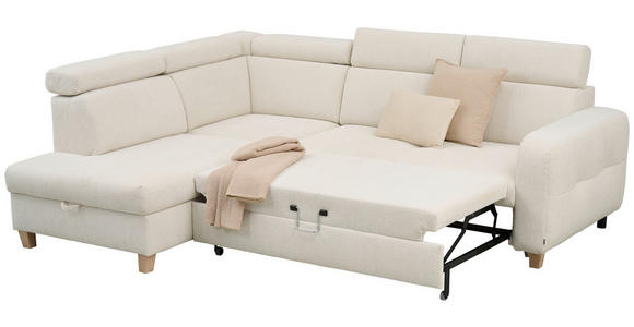 ECKSOFA inkl. Funktionen Weiß Samt - Weiß, Natur, Holz/Textil (206/261cm) - Venda