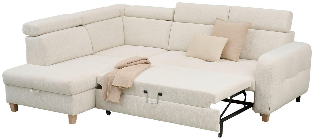 ECKSOFA in Samt Weiß  - Weiß, Natur, Holz/Textil (206/261cm) - Venda